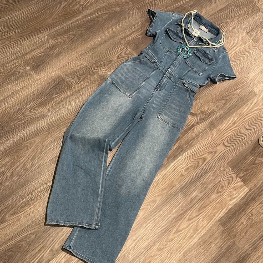 Cavender’s Blue B Women's Blue Denim Jumpsuit and Necklace